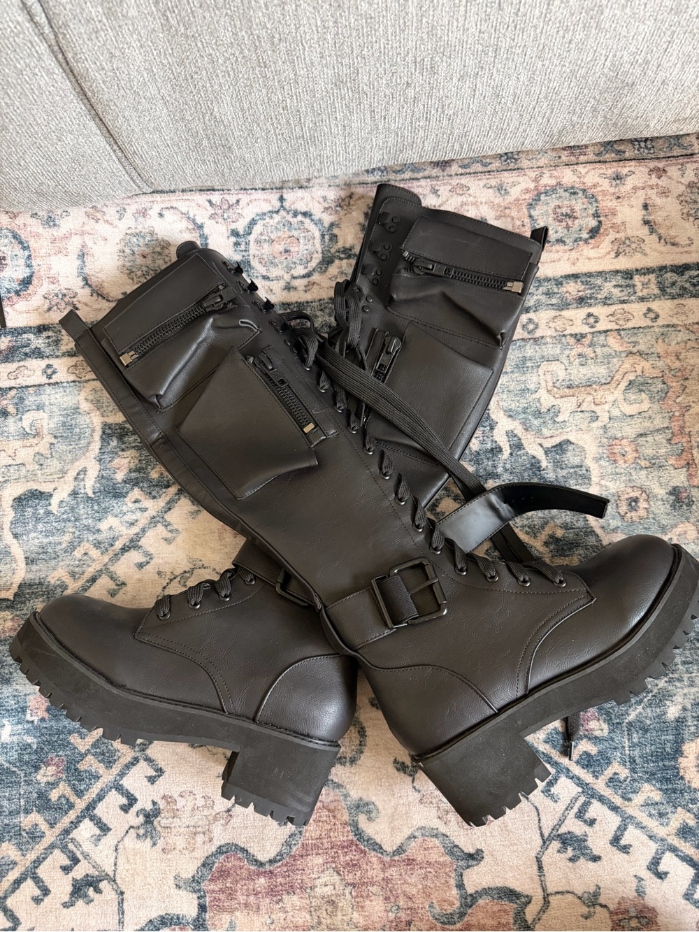 Dolls Kill Black Obsidian Combat Lace-Up Boots with Buckle Accent